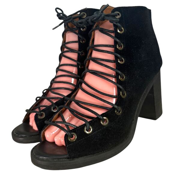 Jeffrey Campbell Cors Lace Up Chunky Heel Boots Booties Heels Size 7.5 - Picture 11 of 12